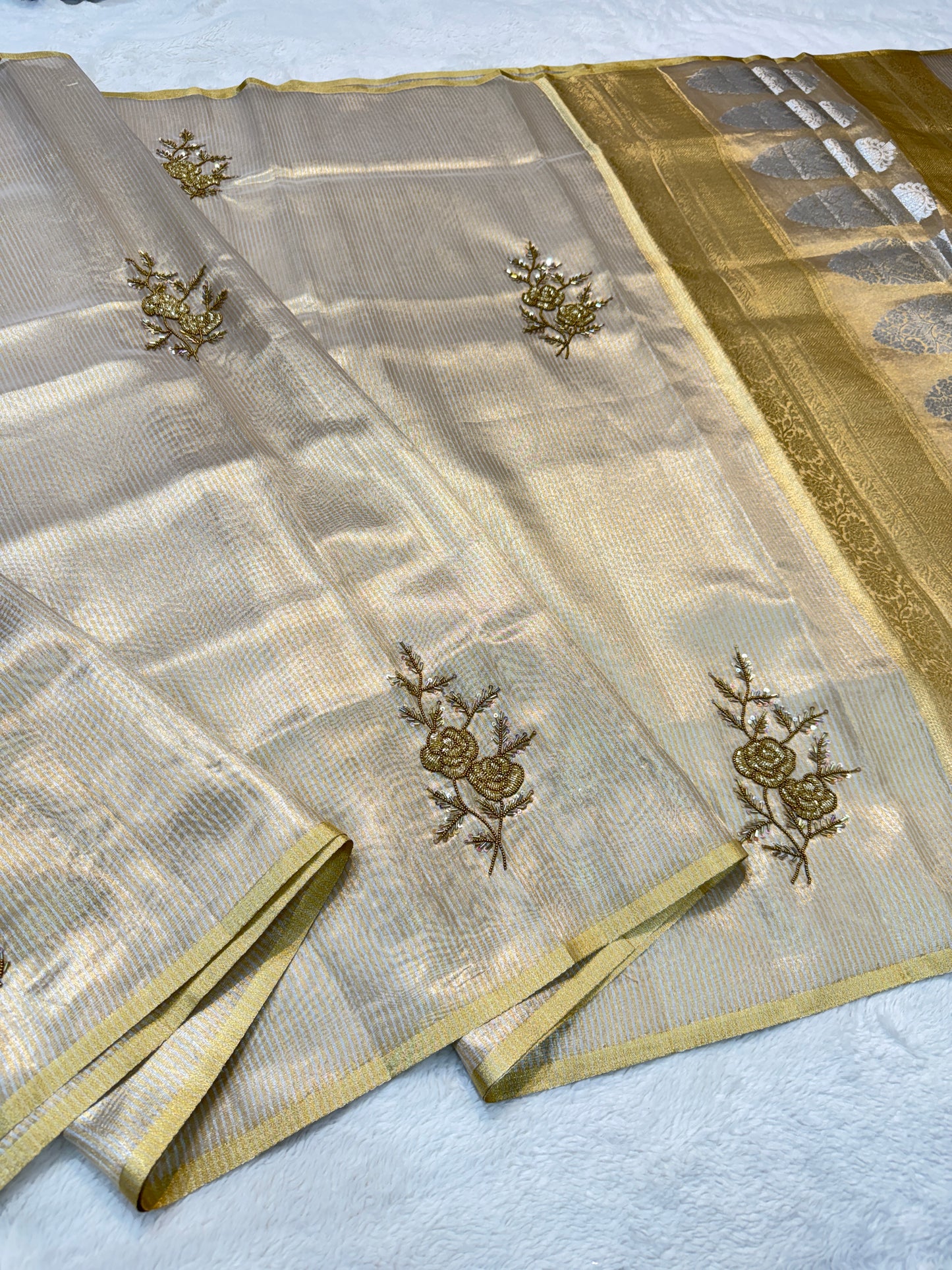 Beige shade tissue designer hand work Banarasi saree
