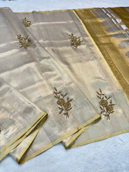 Beige shade tissue designer hand work Banarasi saree