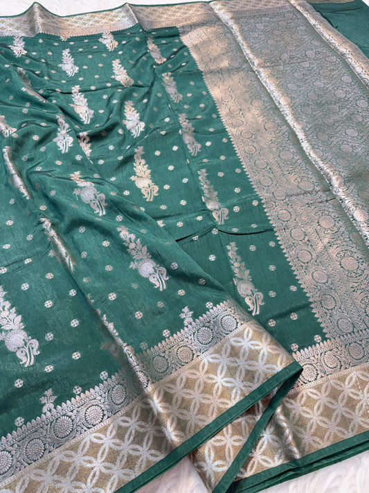 Bottle green shade Raw mango soft silk banarasi saree