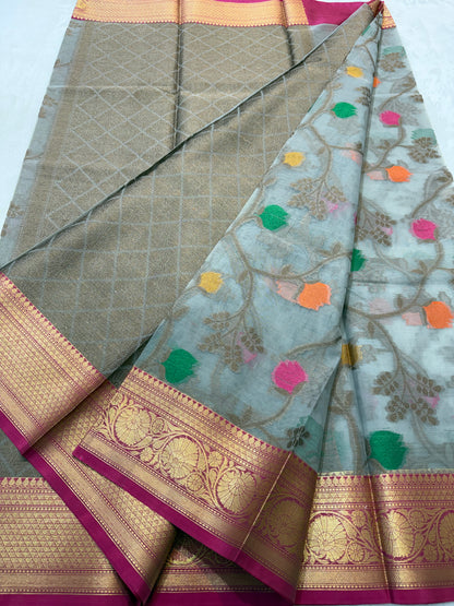 Multicolour shade kora organza Banarasi saree