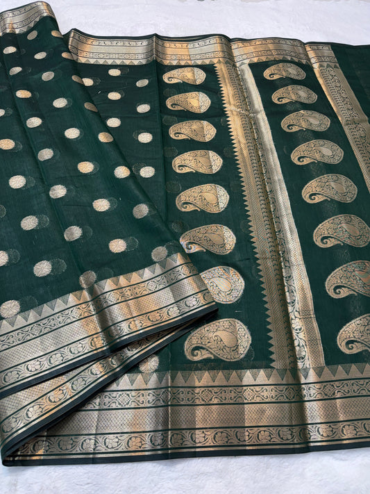 Bottle green shade cotton silk premium Banarasi saree