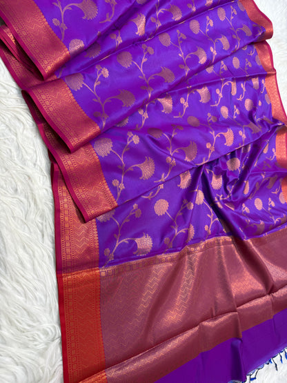 Purple royal pink shade premium soft silk Banarasi saree