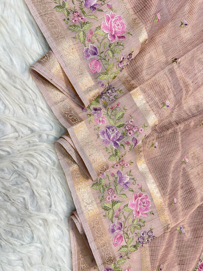 Banarasi Tissue linen embroidery saree