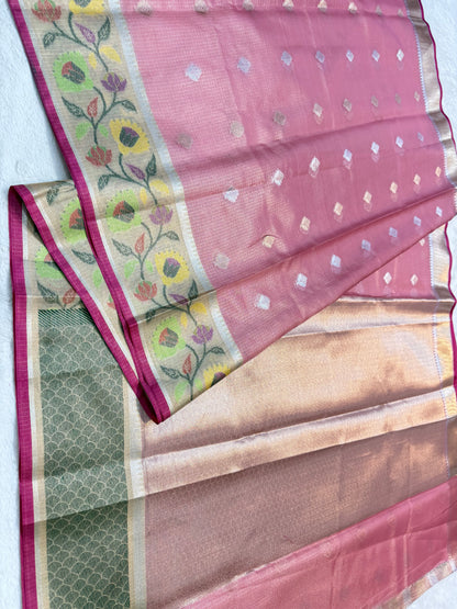 Royal pink & multicolour shade tissue kota premium paithani border designer banarasi saree