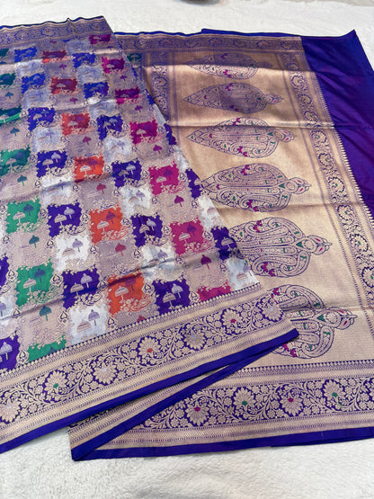 multicolore shade pure katan rangkat premium Banarasi silk saree