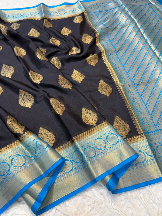 Black firozi shade warm silk premium Banarasi saree