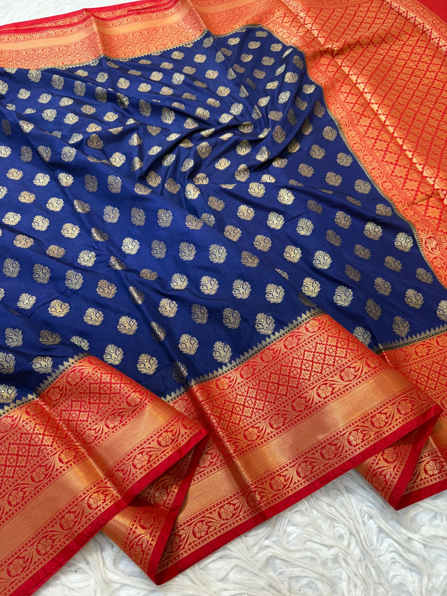 Blue red shade Dupion Silk Banarasi Saree 