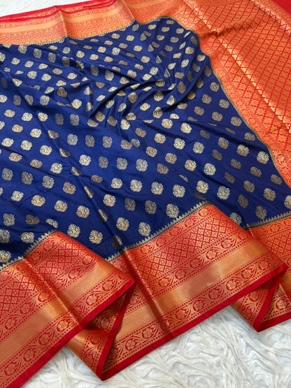Blue red shade Dupion Silk Banarasi Saree 