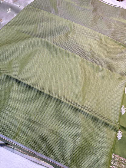 Gray shade satan katan premium Banarasi silk Saree