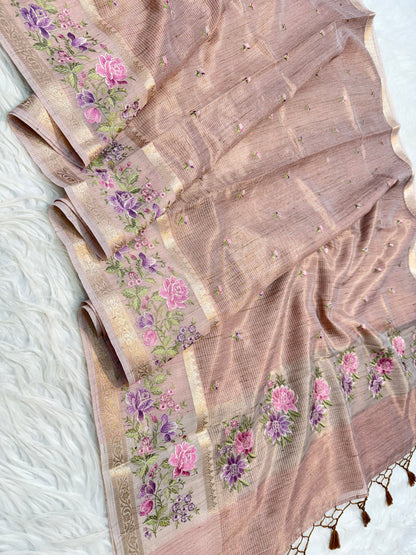 Banarasi Tissue linen embroidery saree