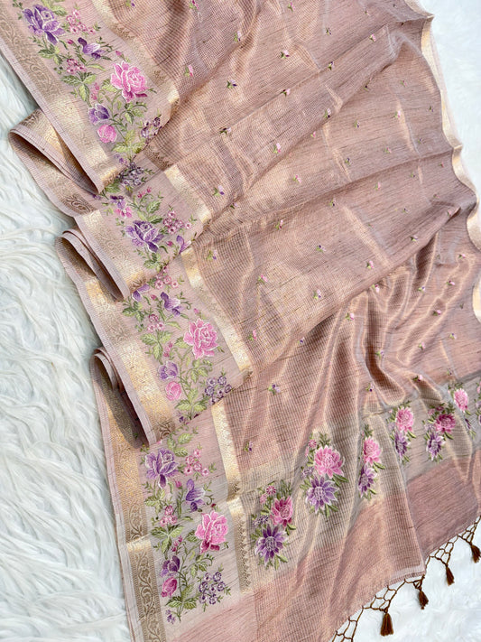 Banarasi Tissue linen embroidery saree