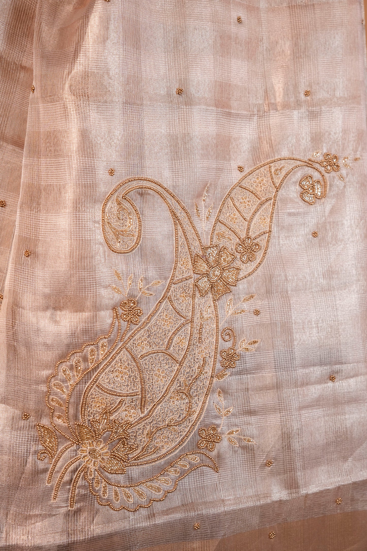 Beige shade tissue kota designer hand work Banarasi saree