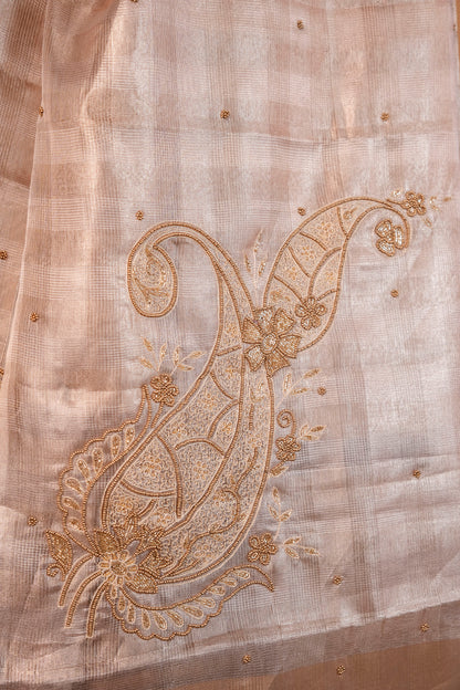 Beige shade tissue kota designer hand work Banarasi saree