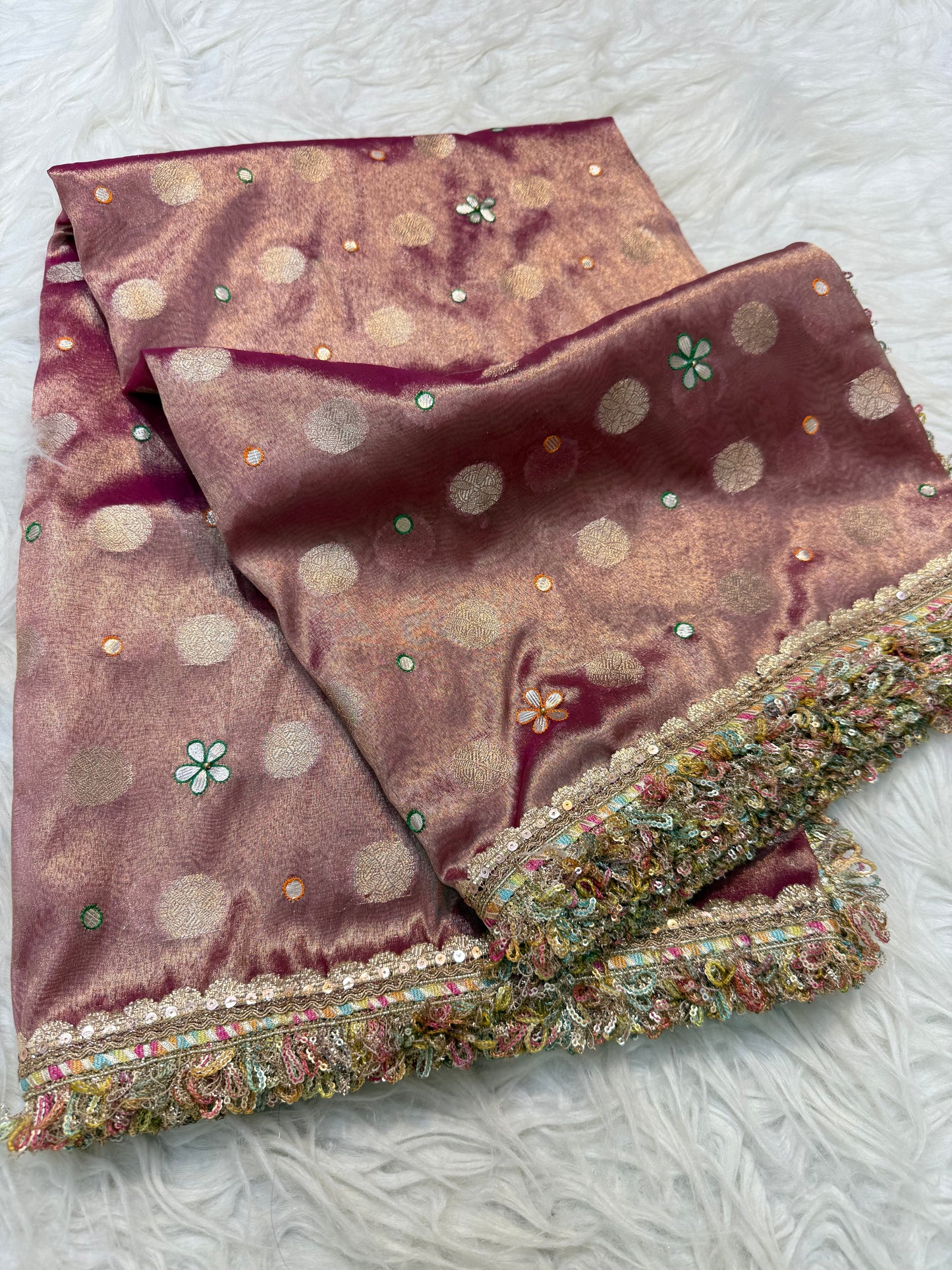 Magenta shade tissue ari & zardosi work designer premium Banarasi saree