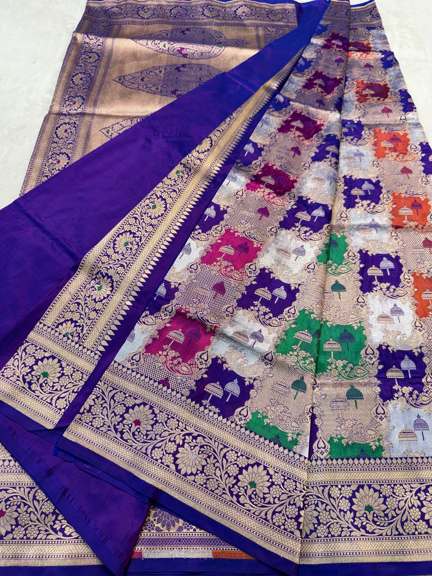 multicolore shade pure katan rangkat premium Banarasi silk saree