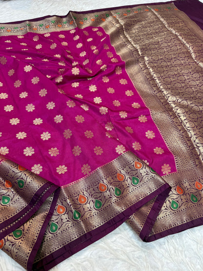 Royal pink & magenta shade  Dupion Silk premium Banarasi Saree
