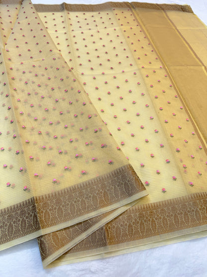 Yellow shade kota designer embroidery Banarasi saree
