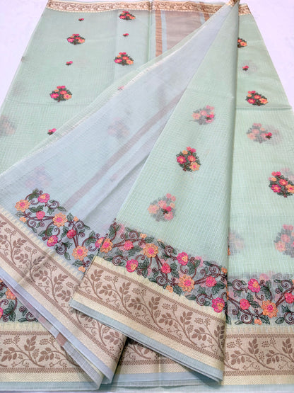 Pista green shade kota designer embroidery Banarasi saree