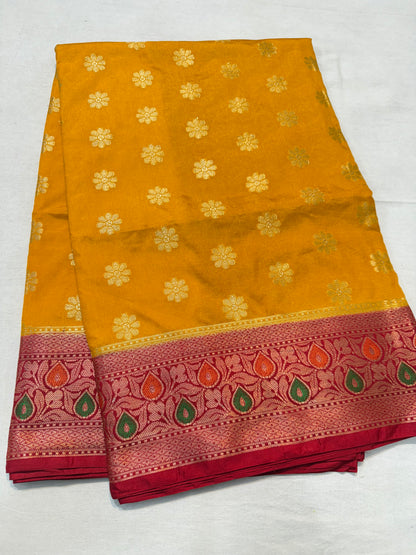 Mango & red shade  Dupion Silk premium Banarasi Saree