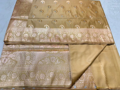 Beige shade satan katan premium Banarasi silk Saree