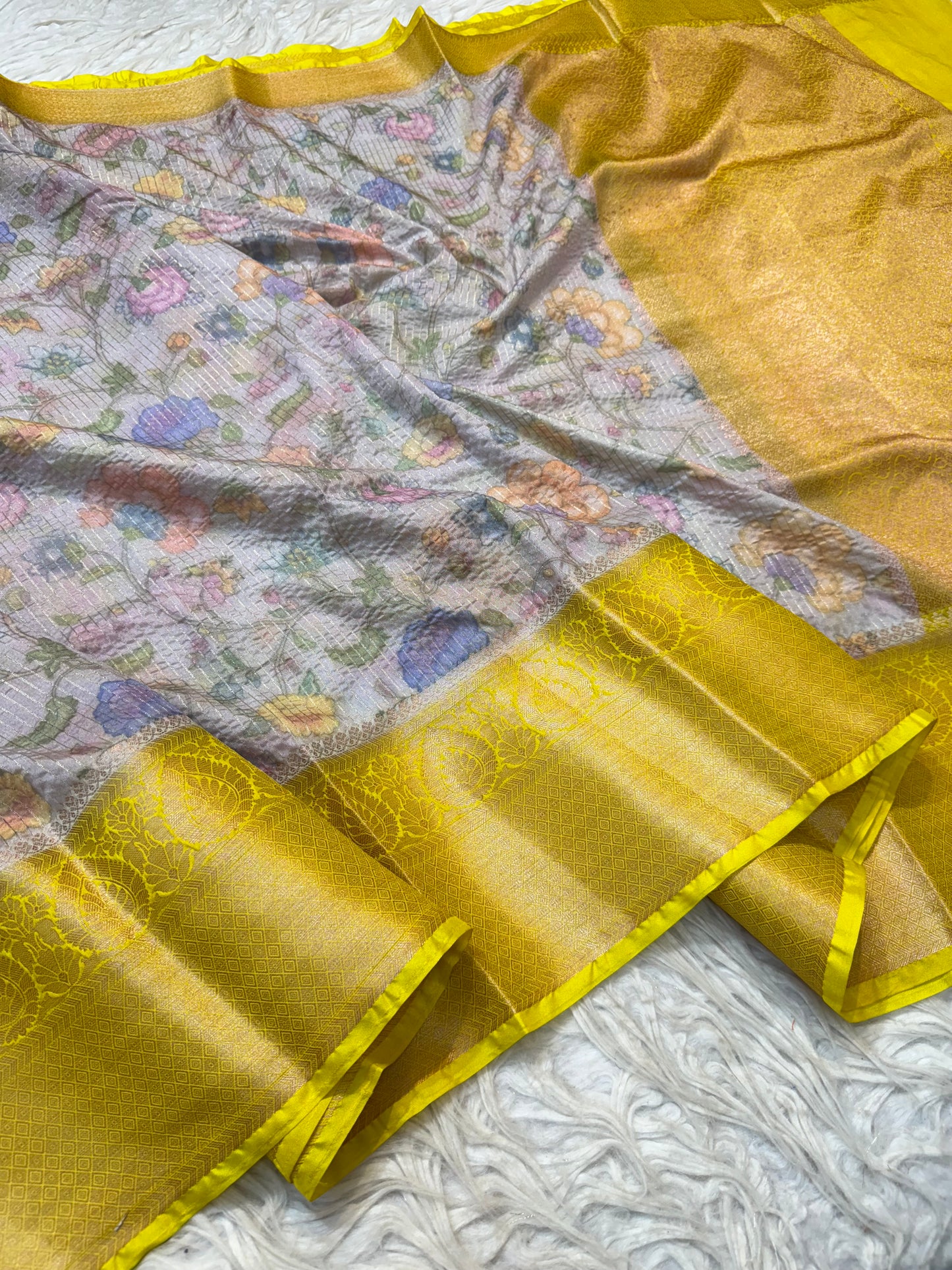 multicolour Dupion silk digital print Banarasi saree