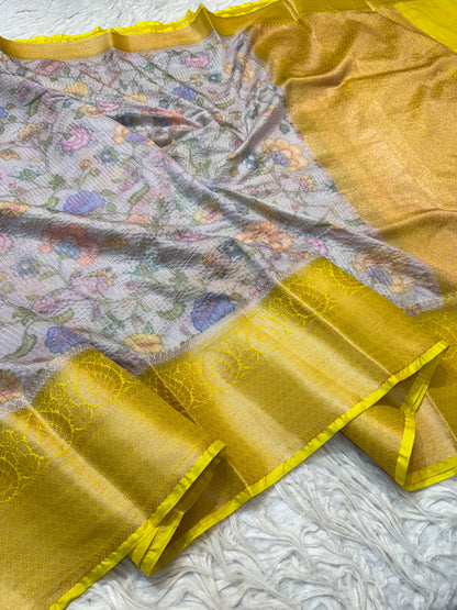 multicolour Dupion silk digital print Banarasi saree