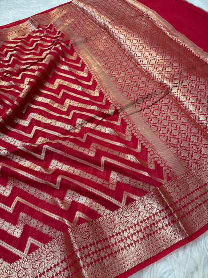 Red shade  Raw mango soft silk banarasi saree