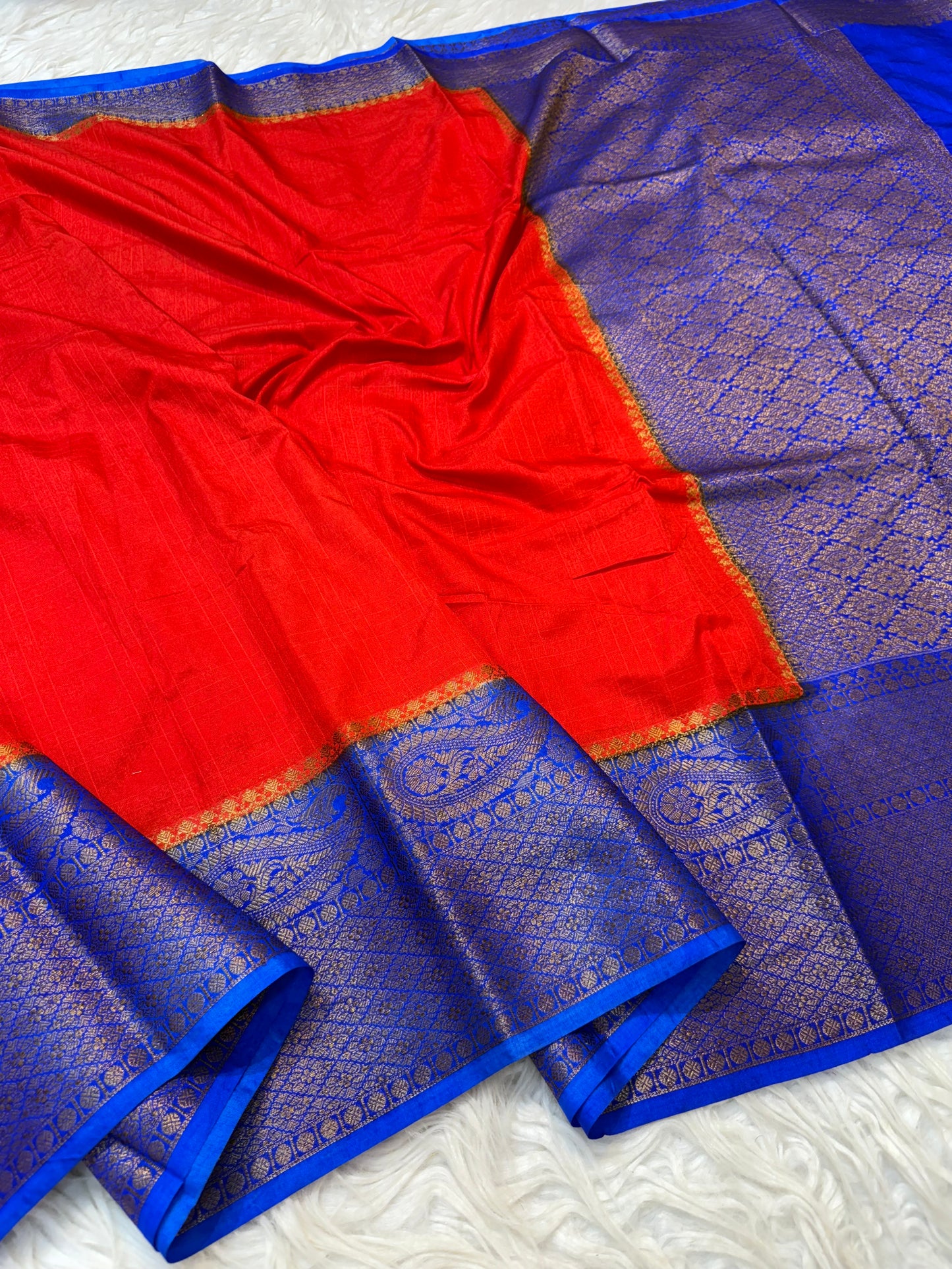 Red blue shade Dupion silk premium Banarasi saree