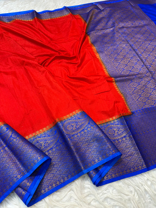 Red blue shade Dupion silk premium Banarasi saree