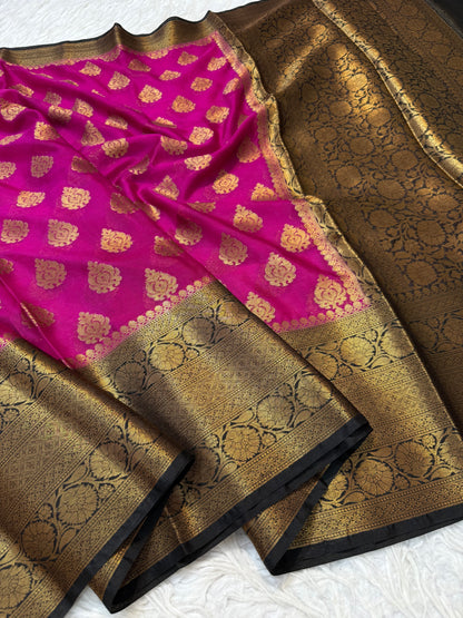 Royal pink black shade warm silk  Banarasi saree