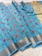 Sky blue shade cotton kota embroidery Banarasi saree