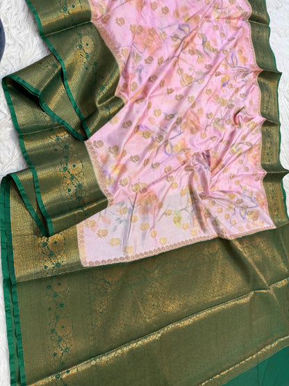multicolour Dupion silk digital print Banarasi saree