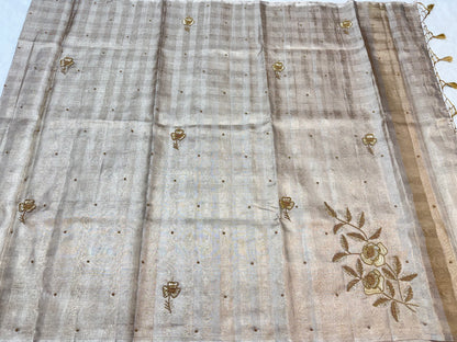 Beige shade tissue kota designer hand work Banarasi saree