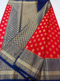 Red & blue shade Dupion Silk Banarasi Saree 