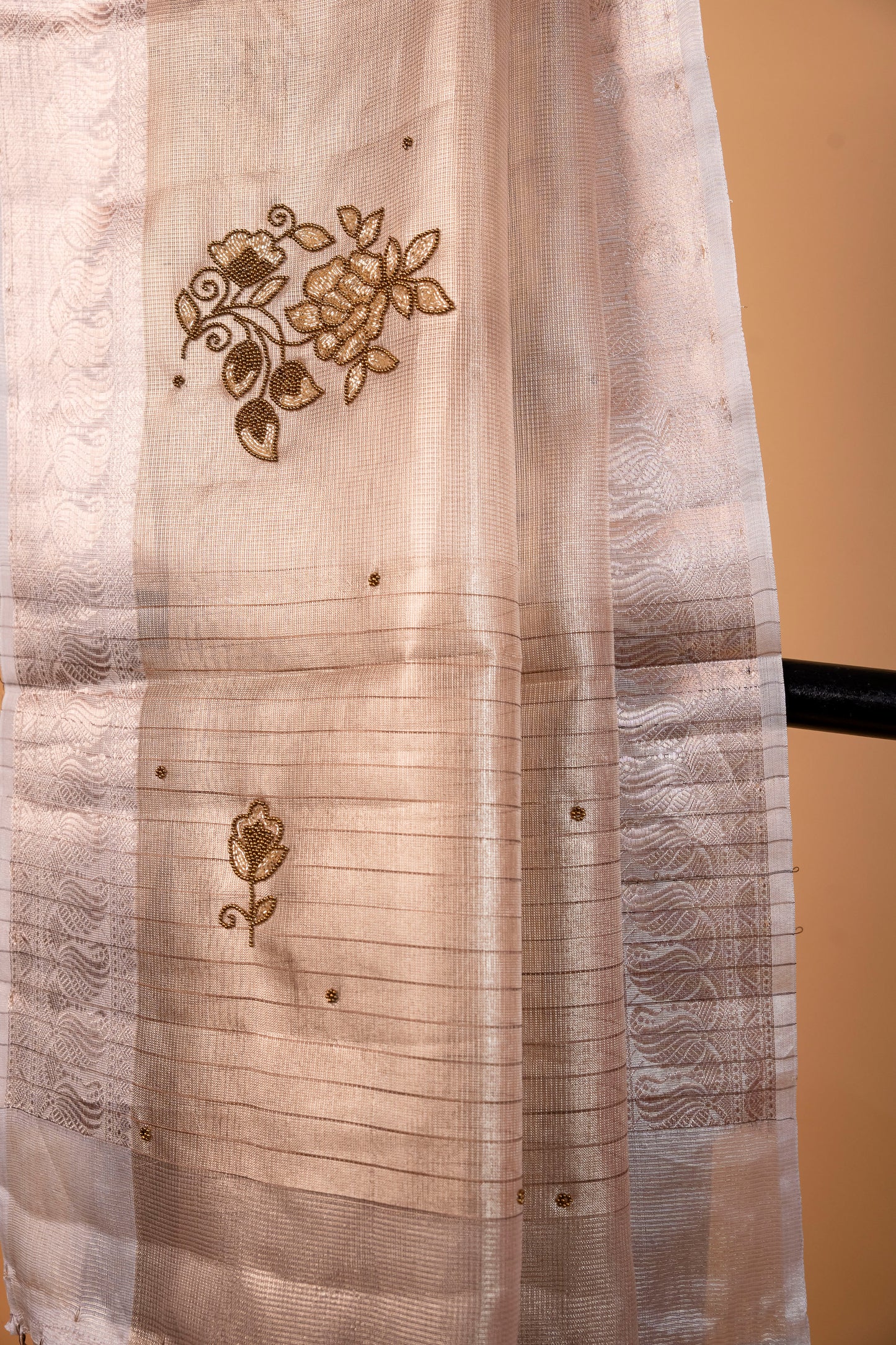 Beige shade tissue designer hand work Banarasi saree