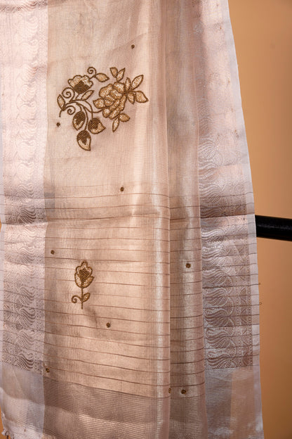 Beige shade tissue designer hand work Banarasi saree