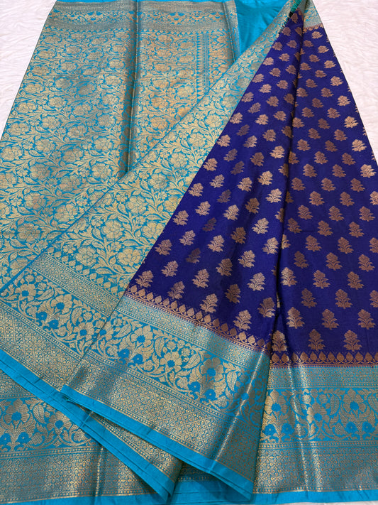 Royal blue & firozi shade  Dupion Silk premium Banarasi Saree
