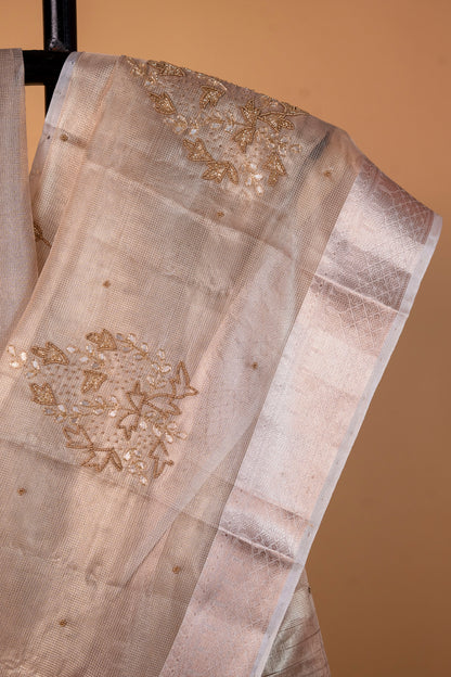 Beige shade tissue designer hand work Banarasi saree
