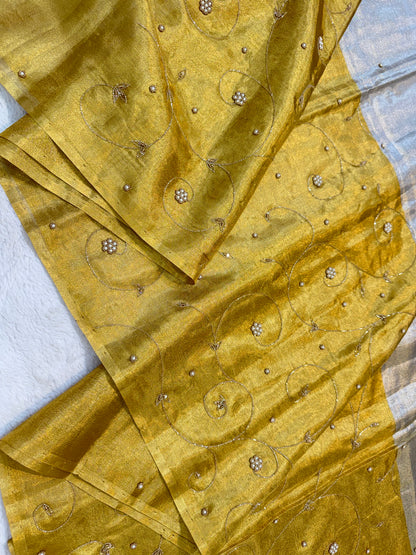 Gold silver tissue half half  tissue designer hand work Banarasi saree
