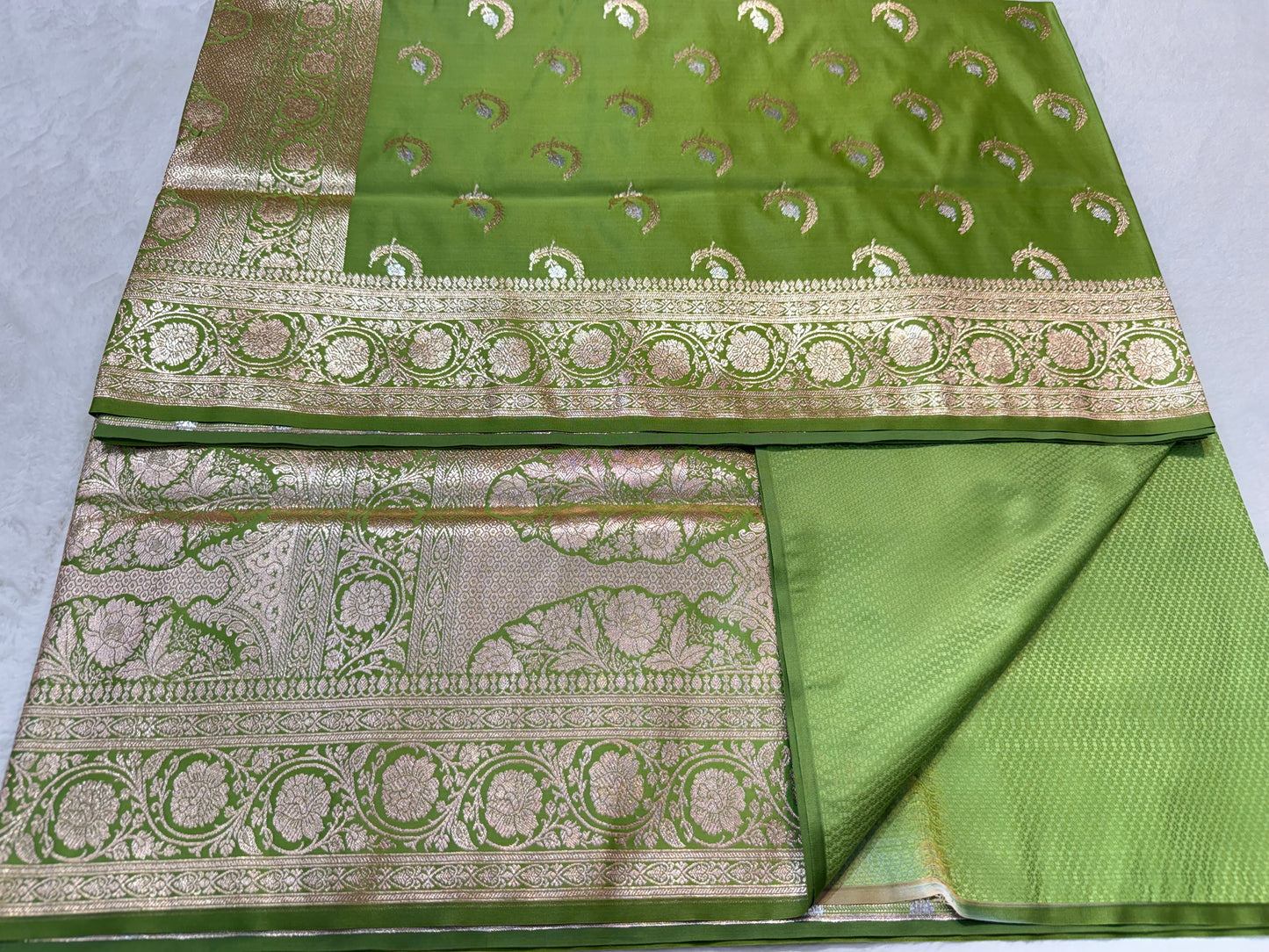 Mehandi shade satan katan premium Banarasi silk Saree