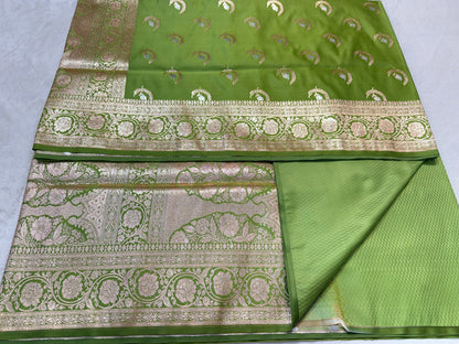 Mehandi shade satan katan premium Banarasi silk Saree