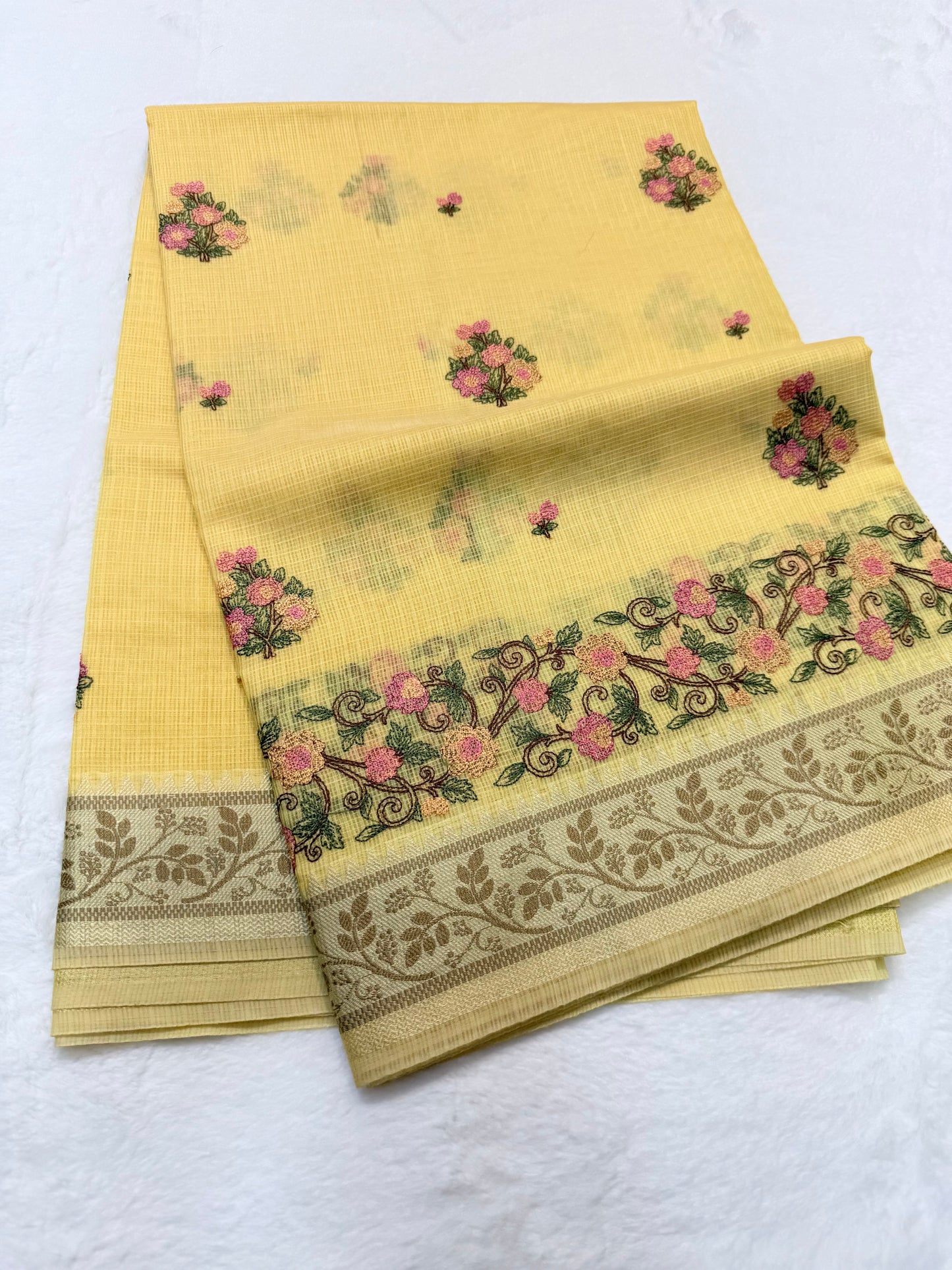 Yellow shade kota designer embroidery Banarasi saree