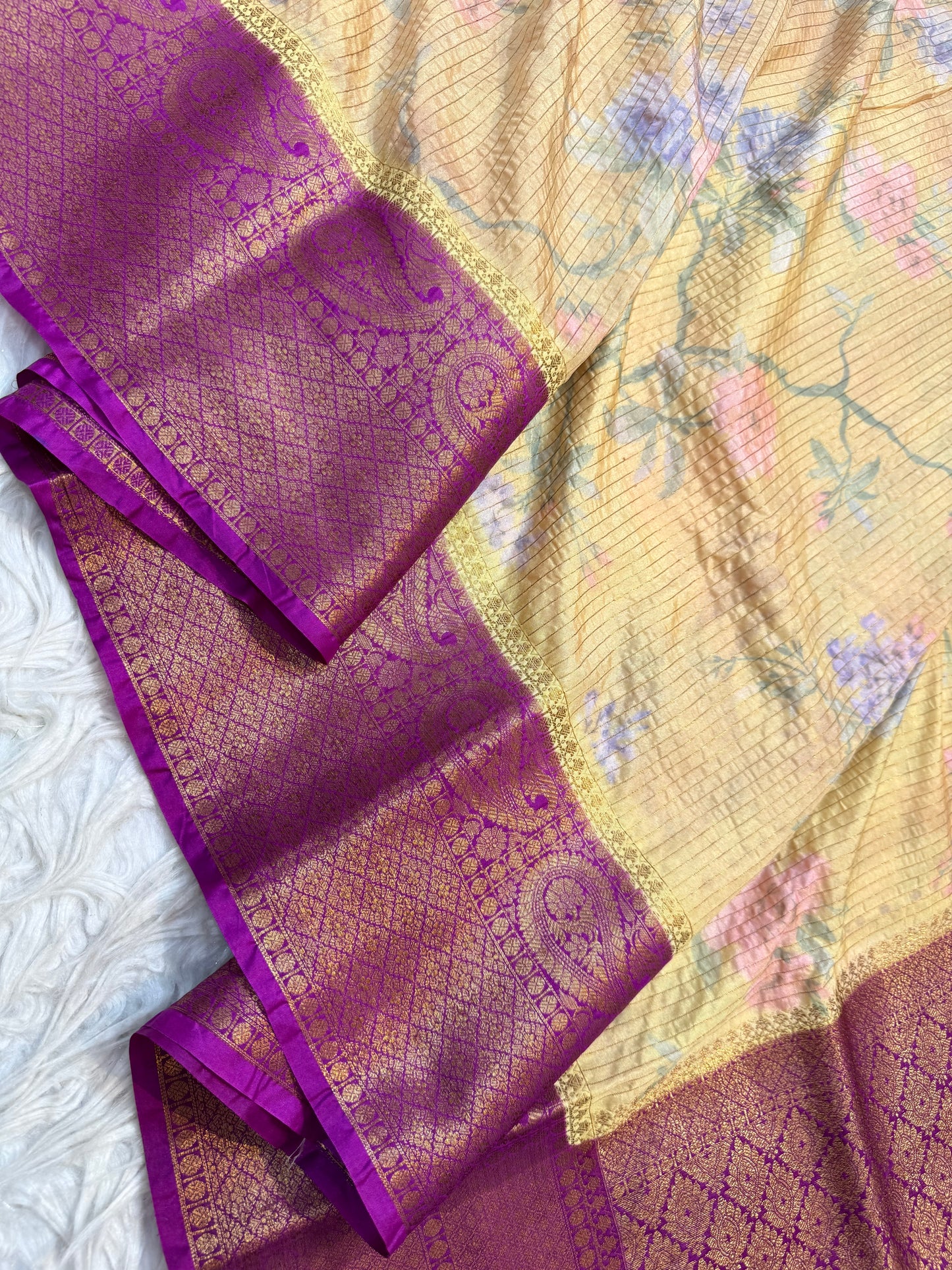 multicolour Dupion silk digital print Banarasi saree
