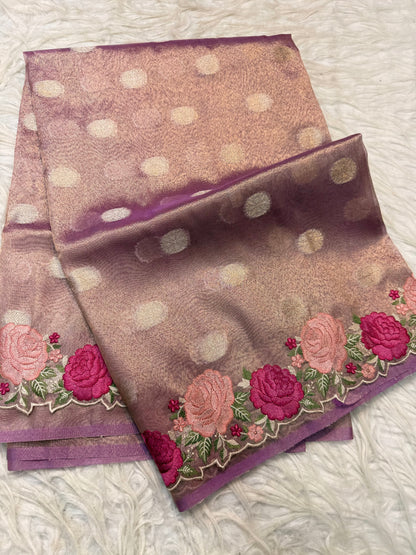 Banarasi tissue cutwork embroidery saree