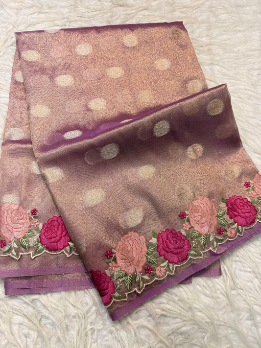 Banarasi tissue cutwork embroidery saree