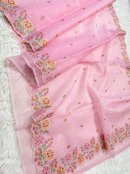 Banarasi kora organza cutwork embroidery saree