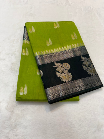 Pista green & bottle green shade raw mango Banarasi premium Banarasi saree