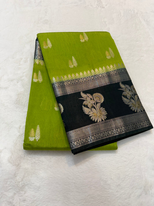 Pista green & bottle green shade raw mango Banarasi premium Banarasi saree