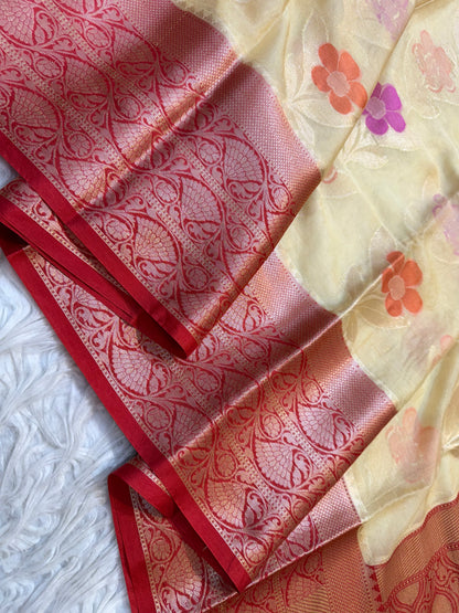 Beige red warm silk premium Banarasi saree