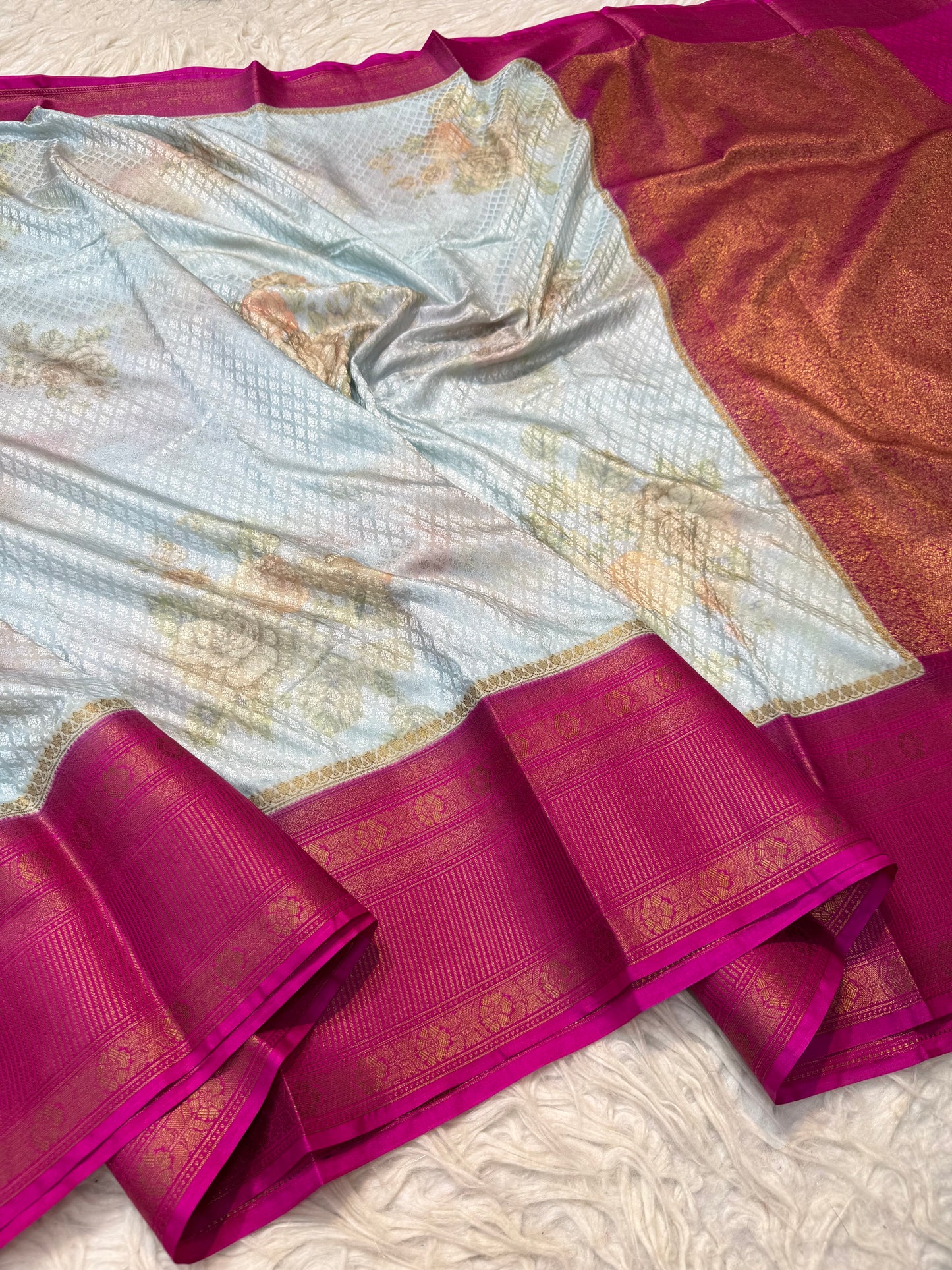 multicolour soft Dupion silk digital  print Banarasi saree